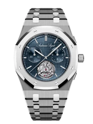 Audemars Piguet Royal Oak Extra-Thin Selfwinding Flying Tourbillon Chronograph (RD#5) Titanium and blue "Petite Tapisserie” dial titanium integrated bracelet Ref. 26545XT.OO.1240XT.01