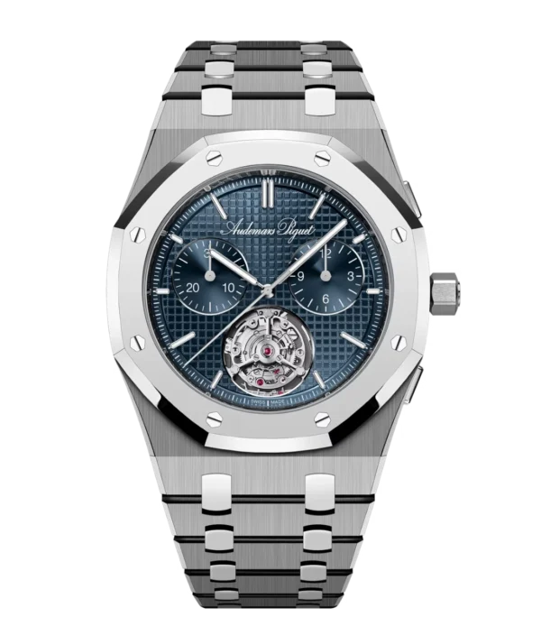 Audemars Piguet Royal Oak Extra-Thin Selfwinding Flying Tourbillon Chronograph (RD#5) Titanium and blue "Petite Tapisserie” dial titanium integrated bracelet Ref. 26545XT.OO.1240XT.01