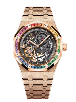 Audemars Piguet Royal Oak Frosted Gold Double Balance Wheel Openworked 18-carat pink gold and Openworked slate grey dial Hammered 18-carat pink gold bracelet Ref. 15412OR.YG.1224OR.01-B