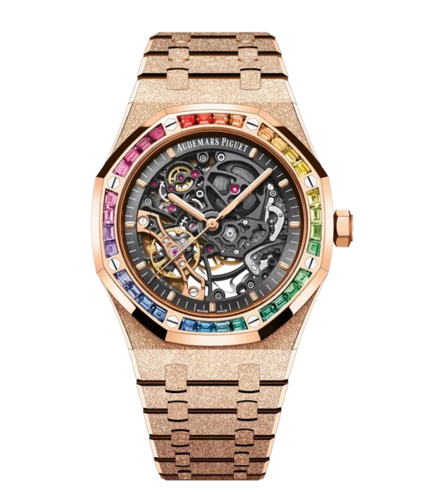 Audemars Piguet Royal Oak Frosted Gold Double Balance Wheel Openworked 18-carat pink gold and Openworked slate grey dial Hammered 18-carat pink gold bracelet Ref. 15412OR.YG.1224OR.01-B