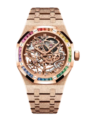 Audemars Piguet Royal Oak Frosted Gold Double Balance Wheel Openworked 18-carat pink gold and Pink gold-toned openworked dial Hammered 18-carat pink gold bracelet Ref. 15468OR.YG.1259OR.01-B