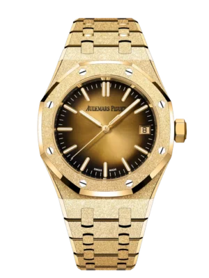 Audemars Piguet Royal Oak Frosted Gold Selfwinding 18-carat yellow gold and Smoked yellow gold-toned dial Hammered 18-carat yellow gold bracelet Ref. 15550BA.GG.1356BA.01