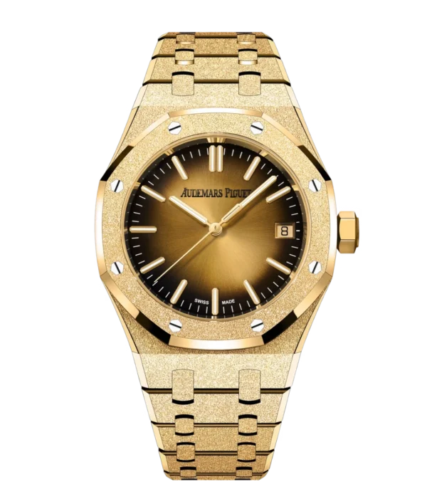 Audemars Piguet Royal Oak Frosted Gold Selfwinding 18-carat yellow gold and Smoked yellow gold-toned dial Hammered 18-carat yellow gold bracelet Ref. 15550BA.GG.1356BA.01