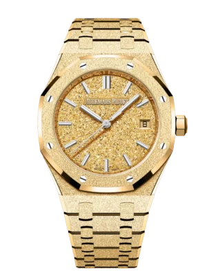 Audemars Piguet Royal Oak Frosted Gold Selfwinding 18-carat yellow gold and Yellow gold-plated crystal sand finished dial Hammered 18-carat yellow gold bracelet Ref. 77450BA.GG.1361BA.01