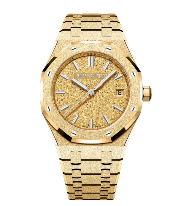 Audemars Piguet Royal Oak Frosted Gold Selfwinding 18-carat yellow gold and Yellow gold-plated crystal sand finished dial Hammered 18-carat yellow gold bracelet Ref. 77450BA.GG.1361BA.01