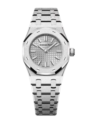 Audemars Piguet Royal Oak Mini Frosted Gold Quartz 18-carat white gold and White gold-toned dial Hammered 18-carat white gold bracelet Ref. 67630BC.GG.1312BC.01-C