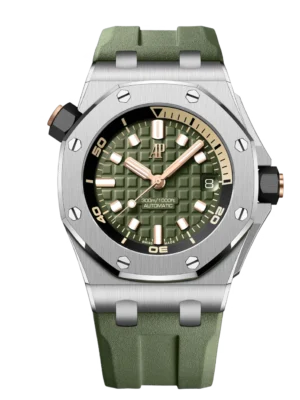 Audemars Piguet Royal Oak Offshore Diver Stainless steel and Khaki green dial Khaki green rubber strap Ref. 15720ST.OO.A052CA.01