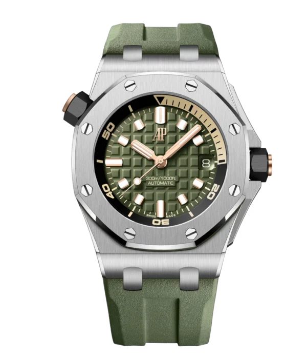 Audemars Piguet Royal Oak Offshore Diver Stainless steel and Khaki green dial Khaki green rubber strap Ref. 15720ST.OO.A052CA.01