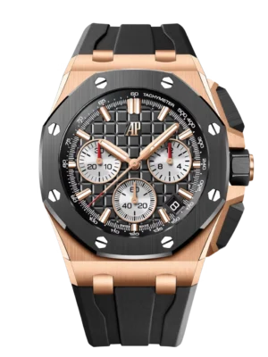 Audemars Piguet Royal Oak Offshore Selfwinding Chronograph 18-carat pink gold and black dial Black rubber strap Ref. 26420RO.OO.A002CA.01