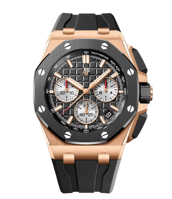 Audemars Piguet Royal Oak Offshore Selfwinding Chronograph 18-carat pink gold and black dial Black rubber strap Ref. 26420RO.OO.A002CA.01