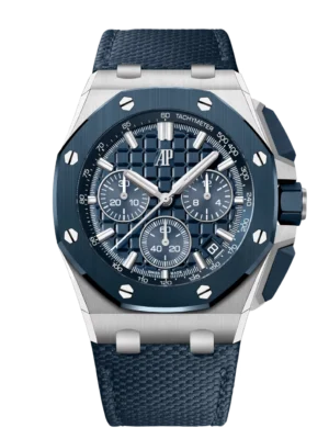 Audemars Piguet Royal Oak Offshore Selfwinding Chronograph Stainless steel and "Bleu Nuit, Nuage 50" “Méga Tapisserie” dial interchangeable "Bleu Nuit, Nuage 50" textured leather strap Ref. 26420SO.OO.A029VE.01