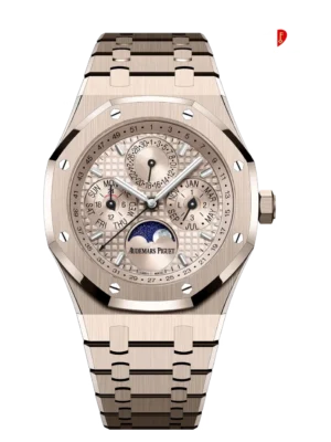 Audemars Piguet Royal Oak Perpetual Calendar 18-carat sand gold and sand gold-toned "Grande Tapisserie" dial integrated bracelet Ref. 26674SG.OO.1320SG.01