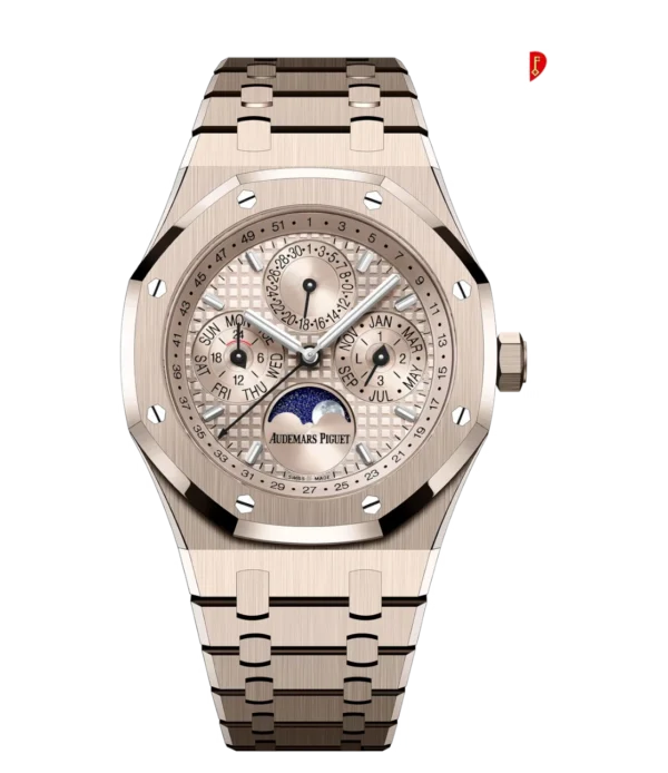 Audemars Piguet Royal Oak Perpetual Calendar 18-carat sand gold and sand gold-toned "Grande Tapisserie" dial integrated bracelet Ref. 26674SG.OO.1320SG.01