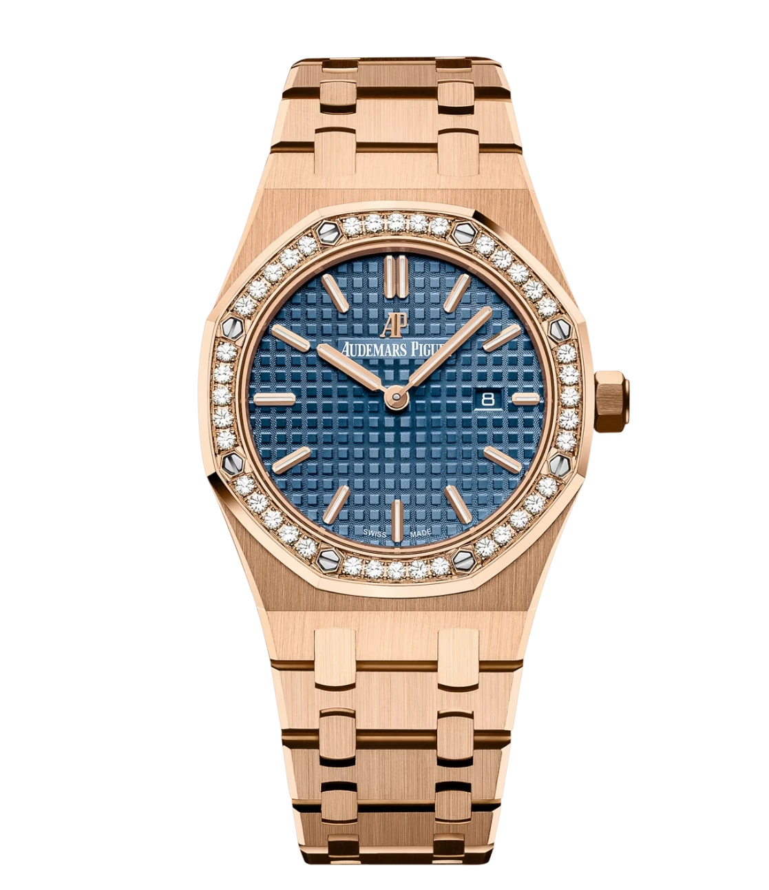 Audemars Piguet Royal Oak Quartz 18-carat pink gold and Blue dial 18 ...