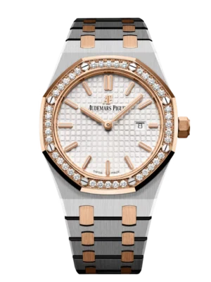 Audemars Piguet Royal Oak Quartz Stainless steel and Silver-toned dial Stainless steel and 18-carat pink gold bracelet Ref. 67651SR.ZZ.1261SR.01-A