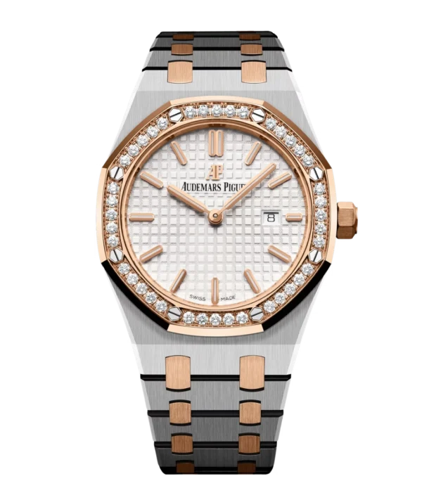Audemars Piguet Royal Oak Quartz Stainless steel and Silver-toned dial Stainless steel and 18-carat pink gold bracelet Ref. 67651SR.ZZ.1261SR.01-A