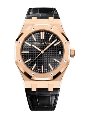 Audemars Piguet Royal Oak Selfwinding 18-carat pink gold and Black dial Black alligator strap Ref. 15510OR.OO.D002CR.02