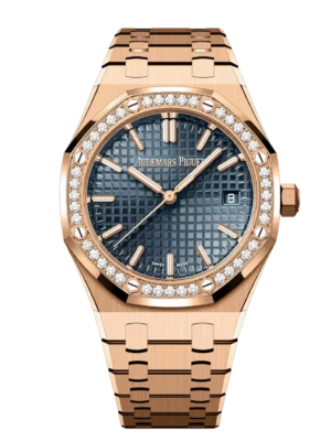 Audemars Piguet Royal Oak Selfwinding 18-carat pink gold and “Bleu nuit nuage 50” dial 18-carat pink gold bracelet Ref. 77451OR.ZZ.1361OR.04