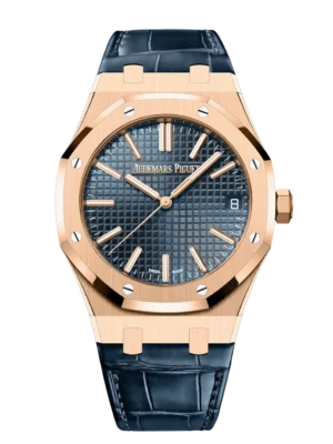 Audemars Piguet Royal Oak Selfwinding 18-carat pink gold and “Bleu nuit nuage 50” dial Blue alligator strap Ref. 15510OR.OO.D315CR.02