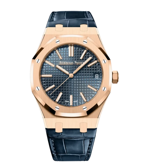Audemars Piguet Royal Oak Selfwinding 18-carat pink gold and “Bleu nuit nuage 50” dial Blue alligator strap Ref. 15510OR.OO.D315CR.02