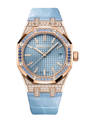 Audemars Piguet Royal Oak Selfwinding 18-carat pink gold and Light blue dial Pearly light blue “large square scale” alligator strap Ref. 15551OR.ZS.D344CR.01