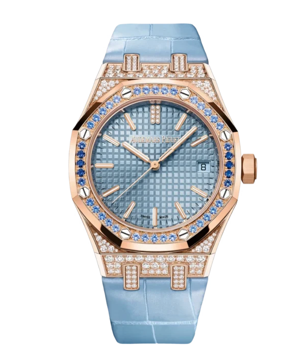 Audemars Piguet Royal Oak Selfwinding 18-carat pink gold and Light blue dial Pearly light blue “large square scale” alligator strap Ref. 15551OR.ZS.D344CR.01