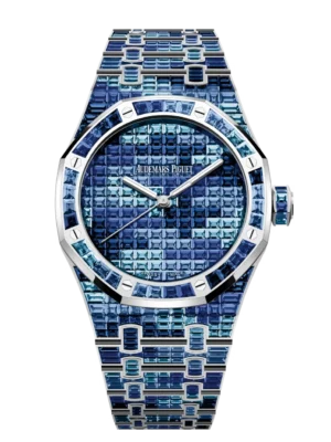 Audemars Piguet Royal Oak Selfwinding 18-carat white gold and baguette-cut graded blue sapphires set dial 18-carat white gold bracelet Ref. 15514BC.YY.1284BC.04
