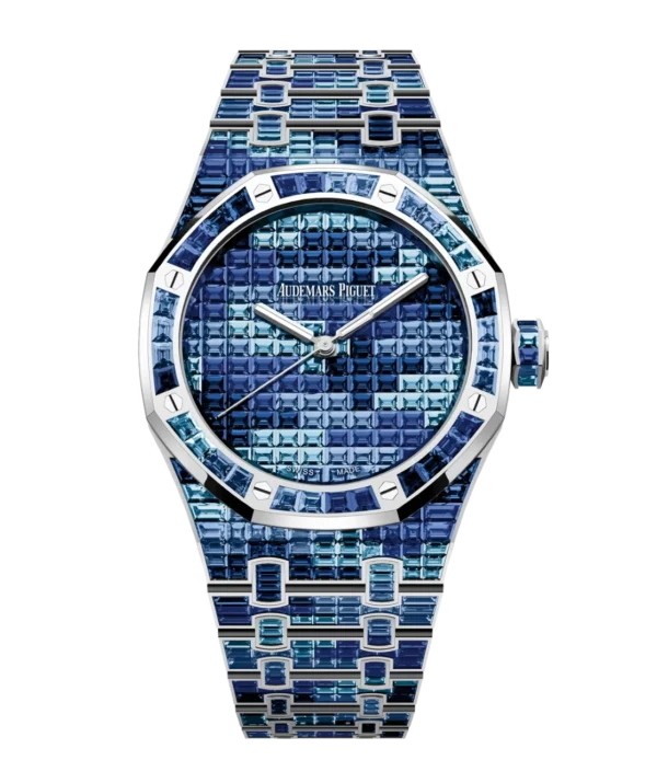 Audemars Piguet Royal Oak Selfwinding 18-carat white gold and baguette-cut graded blue sapphires set dial 18-carat white gold bracelet Ref. 15514BC.YY.1284BC.04