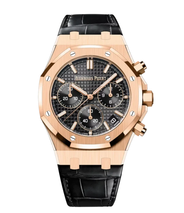 Audemars Piguet Royal Oak Selfwinding Chronograph 18-carat pink gold and Black dial Black alligator strap Ref. 26240OR.OO.D002CR.02