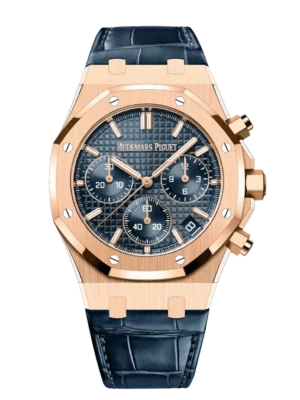 Audemars Piguet Royal Oak Selfwinding Chronograph 18-carat pink gold and “Bleu nuit nuage 50” dial Blue alligator strap Ref. 26240OR.OO.D315CR.02