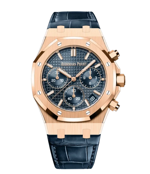 Audemars Piguet Royal Oak Selfwinding Chronograph 18-carat pink gold and “Bleu nuit nuage 50” dial Blue alligator strap Ref. 26240OR.OO.D315CR.02