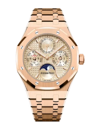 Audemars Piguet Royal Oak Selfwinding Perpetual Calendar 18-carat pink gold and beige "Grande Tapisserie” dial 18-carat pink gold integrated bracelet Ref. 26684OR.OO.1356OR.01