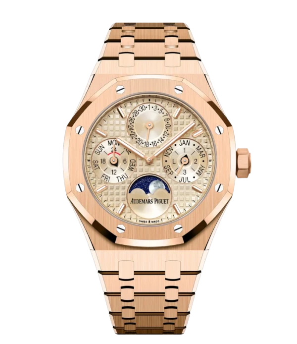 Audemars Piguet Royal Oak Selfwinding Perpetual Calendar 18-carat pink gold and beige "Grande Tapisserie” dial 18-carat pink gold integrated bracelet Ref. 26684OR.OO.1356OR.01