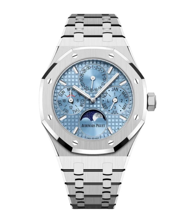 Audemars Piguet Royal Oak Selfwinding Perpetual Calendar Stainless steel and light blue "Grande Tapisserie” dial stainless steel integrated bracelet Ref. 26684ST.OO.1356ST.01