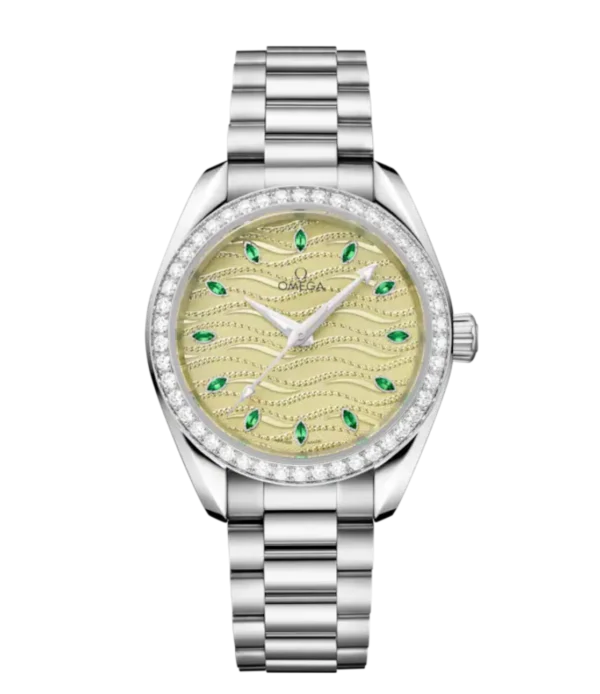 OMEGA Seamaster Aqua Terra 150M Canopus Gold™ and Green, tsavorite hour dial diamond-paved bezel Canopus Gold™ Butterfly clasp bracelet Ref. 220.55.34.20.60.002