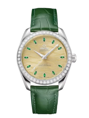 OMEGA Seamaster Aqua Terra 150M Canopus Goldâ„¢ and Green, tsavorite hour dial diamond-paved bezel Green Alligator leather Strap Ref. 220.58.38.20.99.008