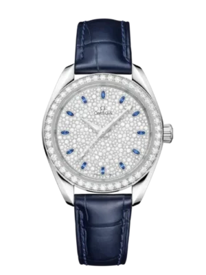 OMEGA Seamaster Aqua Terra 150M Canopus Goldâ„¢ and Silver, sapphire hour dial diamond-paved bezel Blue Alligator leather Strap Ref. 220.58.34.20.99.007