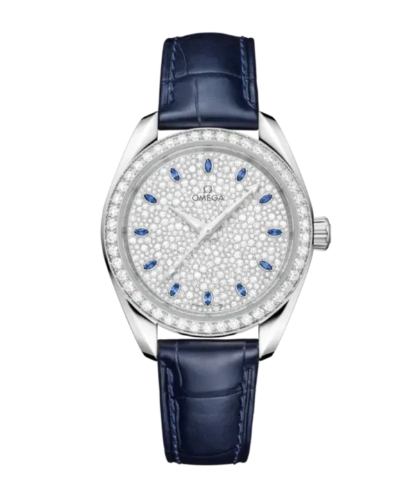 OMEGA Seamaster Aqua Terra 150M Canopus Gold™ and Silver, sapphire hour dial diamond-paved bezel Blue Alligator leather Strap Ref. 220.58.34.20.99.007