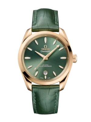 OMEGA Seamaster Aqua Terra 150M Moonshine™ gold and Bay green dial Green Alligator leather strap Ref. 220.53.38.20.10.001