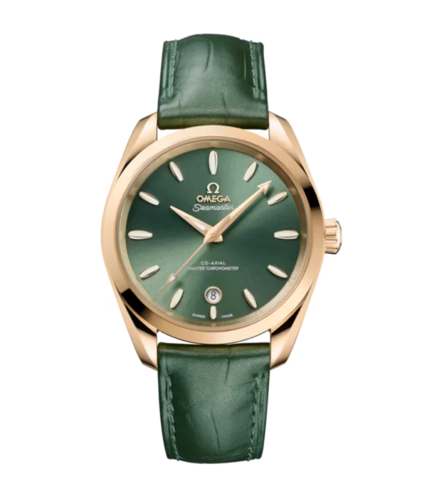 OMEGA Seamaster Aqua Terra 150M Moonshine™ gold and Bay green dial Green Alligator leather strap Ref. 220.53.38.20.10.001