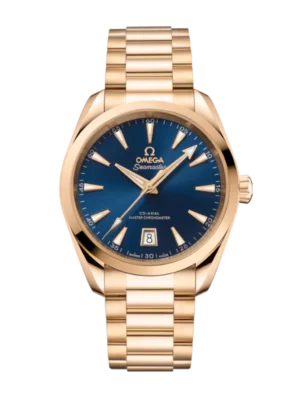OMEGA Seamaster Aqua Terra 150M Moonshine™ gold and Blue dial Moonshine™ gold Foldover Butterfly clasp bracelet Ref. 220.50.38.20.03.001