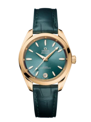 OMEGA Seamaster Aqua Terra 150M Moonshineâ„¢ gold and Lagoon green dial Green Alligator Leather strap Ref. 220.53.34.20.10.001