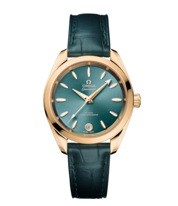 OMEGA Seamaster Aqua Terra 150M Moonshine™ gold and Lagoon green dial Green Alligator Leather strap Ref. 220.53.34.20.10.001