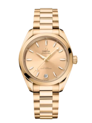 OMEGA Seamaster Aqua Terra 150M Moonshine™ gold and Yellow dial Moonshine™ gold Foldover butterfly clasp bracelet Ref.  220.50.34.20.08.001