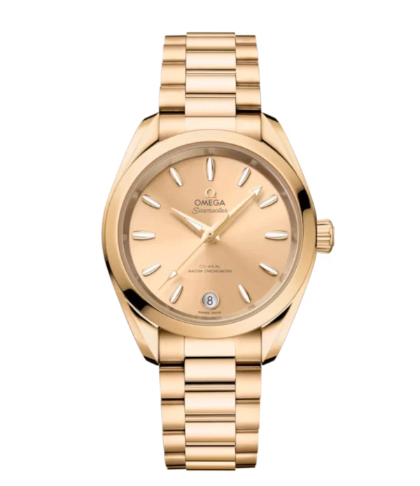 OMEGA Seamaster Aqua Terra 150M Moonshine™ gold and Yellow dial Moonshine™ gold Foldover butterfly clasp bracelet Ref. 220.50.34.20.08.001