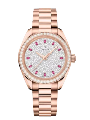 OMEGA Seamaster Aqua Terra 150M Sedna™ gold and Pink, ruby hour dial diamond-paved bezel Sedna™ gold Butterfly clasp bracelet Ref. 220.55.34.20.99.007