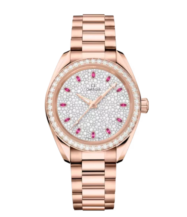 OMEGA Seamaster Aqua Terra 150M Sedna™ gold and Pink, ruby hour dial diamond-paved bezel Sedna™ gold Butterfly clasp bracelet Ref. 220.55.34.20.99.007