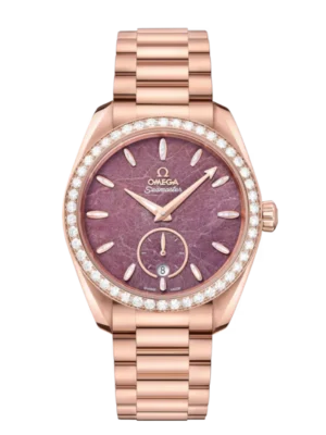OMEGA Seamaster Aqua Terra 150M Sedna™ gold and Purple dial diamonds on the bezel Sedna™ gold Butterfly clasp Ref. 220.55.38.20.99.001