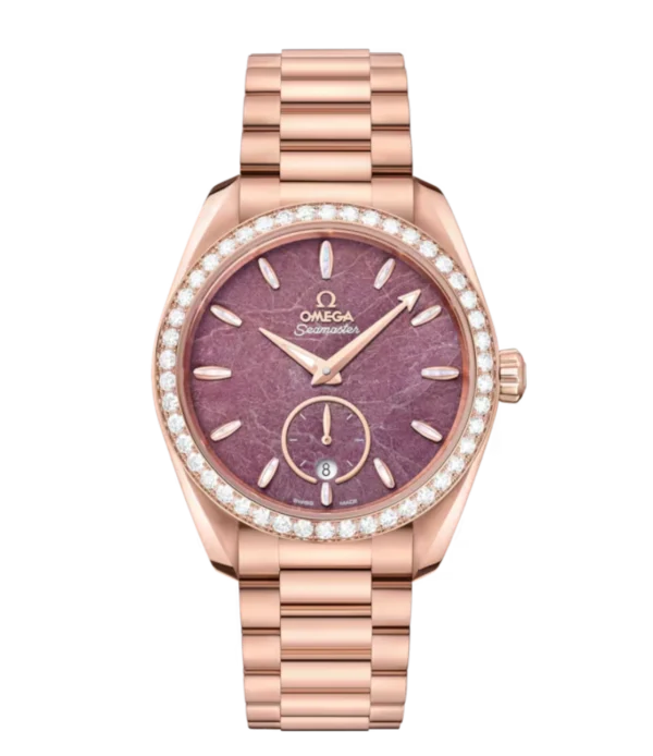 OMEGA Seamaster Aqua Terra 150M Sedna™ gold and Purple dial diamonds on the bezel Sedna™ gold Butterfly clasp Ref. 220.55.38.20.99.001