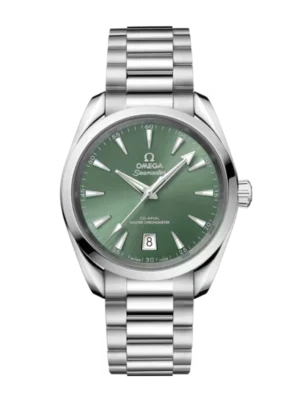 OMEGA Seamaster Aqua Terra 150M Steel and Bay green dial Steel Foldover Butterfly clasp bracelet Ref. 220.10.38.20.10.002